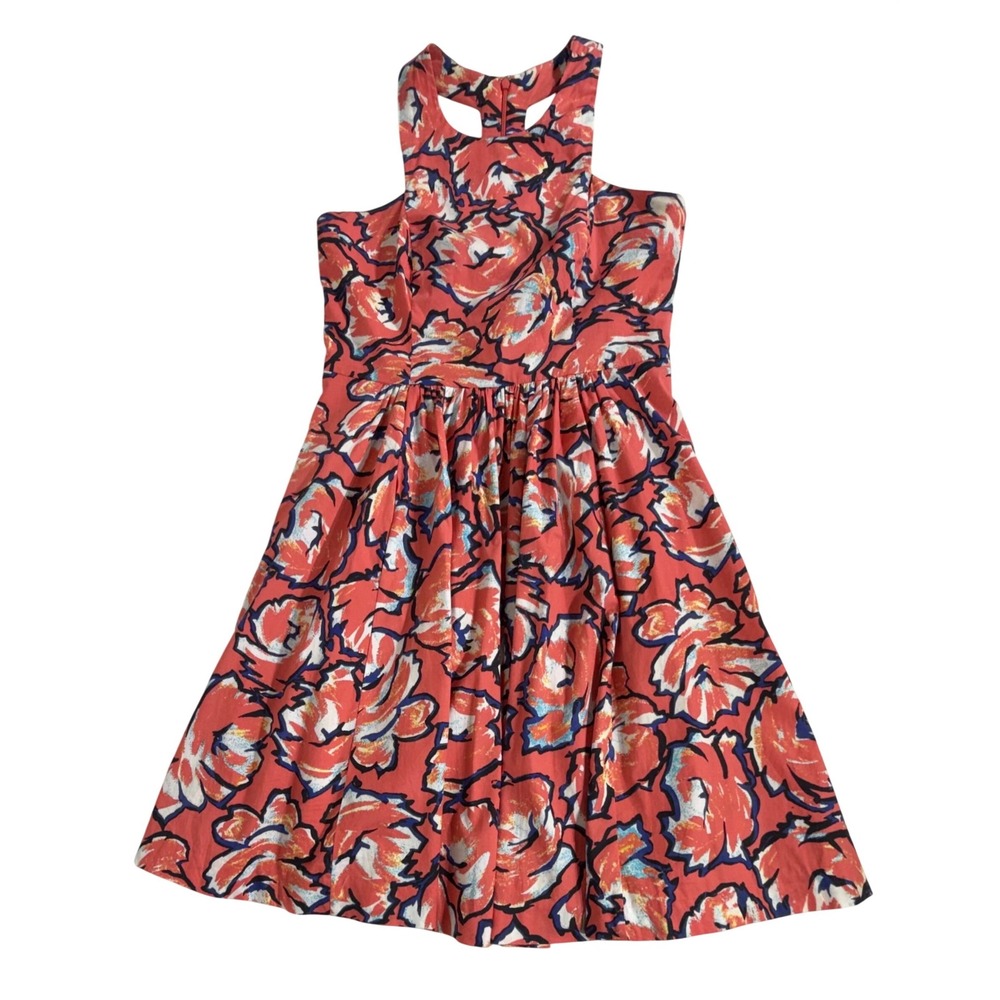 Plenty by Tracy Reese Rosewater Dress 00 Coral Floral Halter Racerback Fit Flare